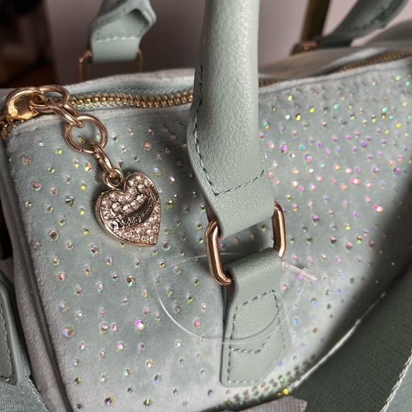 Juicy Couture Let It Shine Satchel Crossbody Cool Blue Rhinestone Logo NWT - Picture 5 of 6